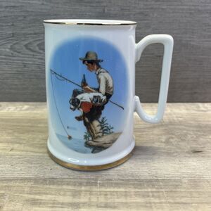Coca Cola Out Fishing Norman Rockwell 1985 Tankard Collectable Mug 100th Vintage